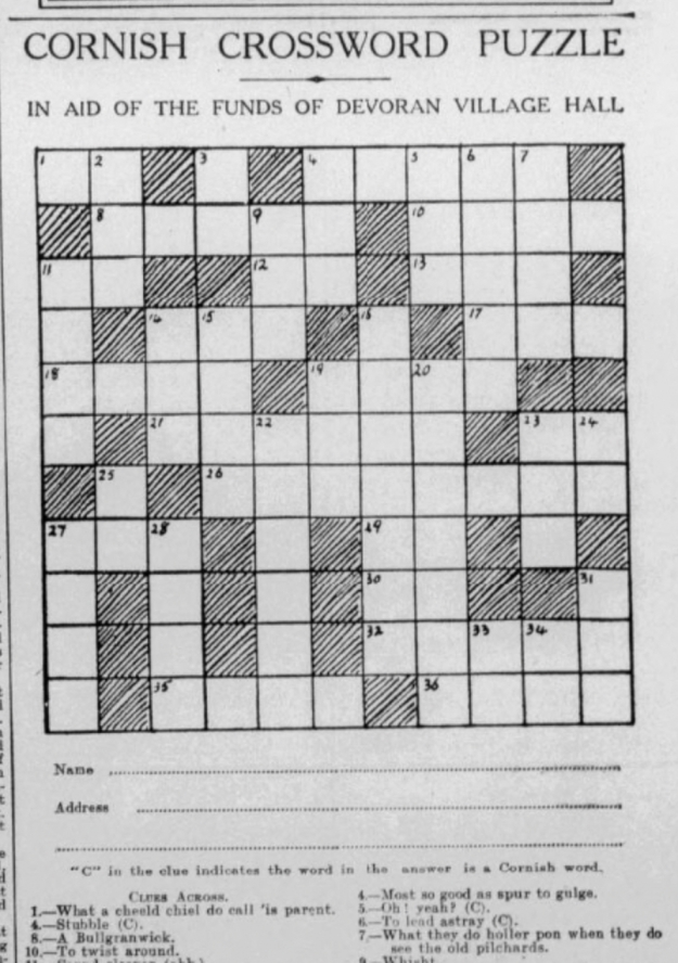 DVH Cornish Crossword grid